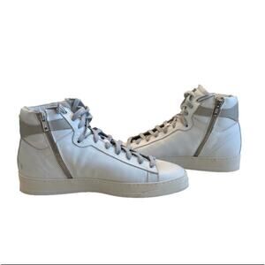 P448 Men's Taylor High Top Sneakers Shoes Side Zip White Tan Italy Size 43 = 10